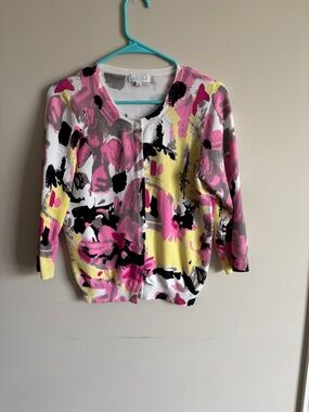 Joseph A Floral Brushstroke Cardigan - Pink, Yellow & Black